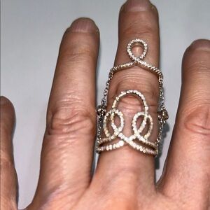 NWOT Chuck Clemency Sterling Silver CZ 2 in 1 Designer Full Finger Ring